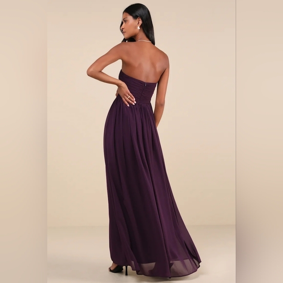 Lulus Luxe Favorite Dark Purple Strapless Ruched Maxi Dress L Wedding Party Prom - Picture 5 of 9